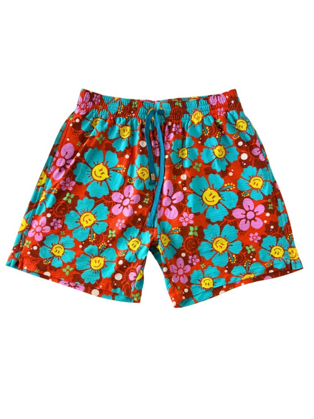 Blackbough Men's Swim Shorts in Retro Hibiscus Smiley Face w/ Liner Size Medium